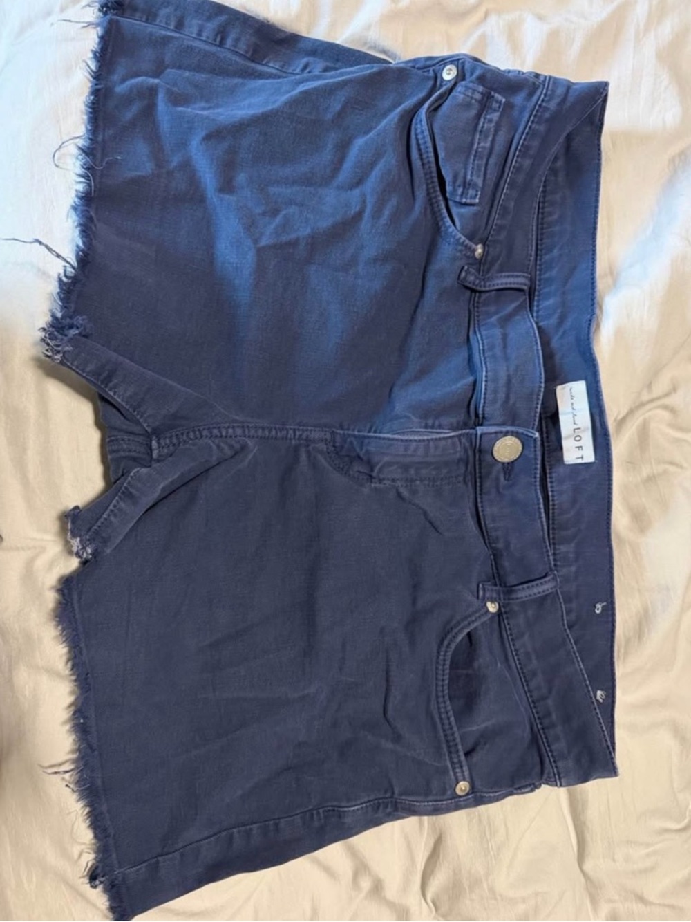 LOFT Navy Frayed-Hem Denim Shorts